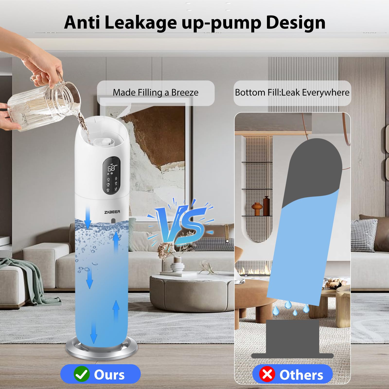 Humidifiers for Bedroom Large Room, ZXBEER 9L Top Fill Ultrasonic